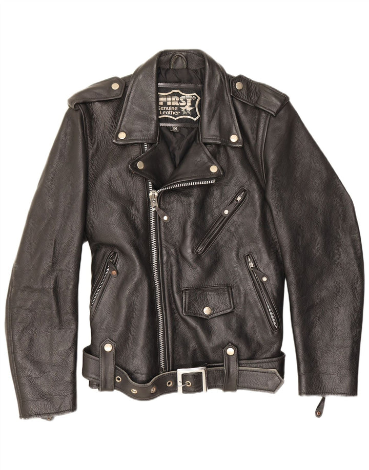 Primera chaqueta motera de cuero para hombre UK 34 XS Negro