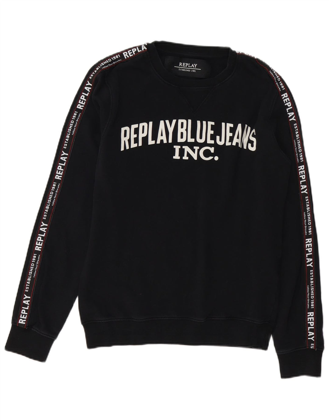 REPLAY Hombre Sudadera Estampada Jumper Medium Negro Algodón