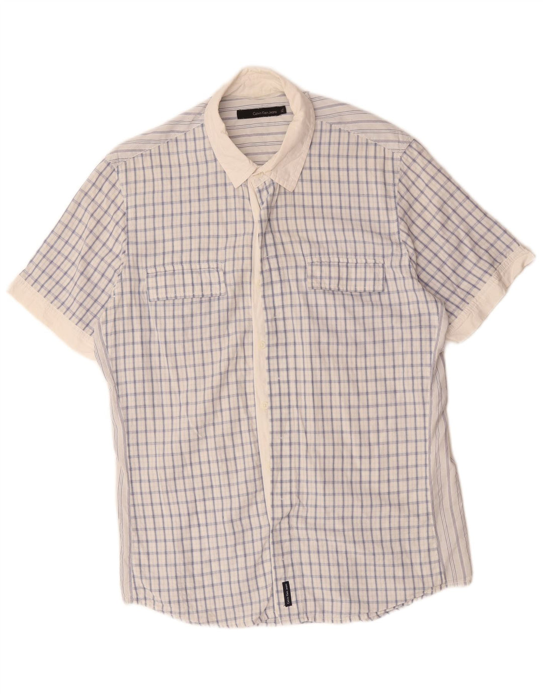 Calvin Klein Camisa De Manga Corta Para Hombre XL Algodón A Cuadros Blanco