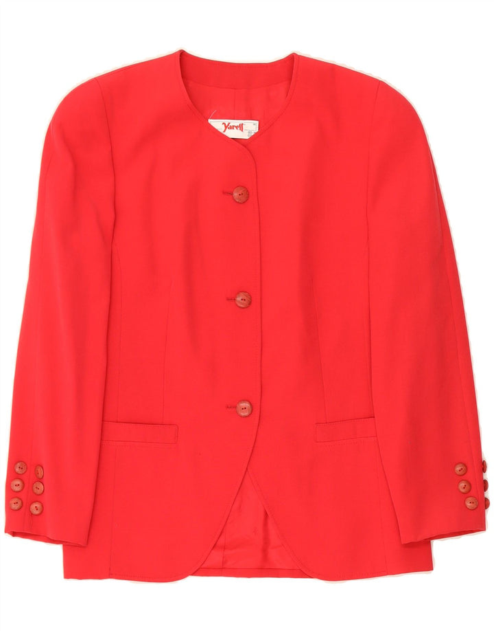 YARELL Womens 3 Button Blazer Jacket UK 12 Medium Red Polyester Vintage Yarell and Second-Hand Yarell from Messina Hembry 