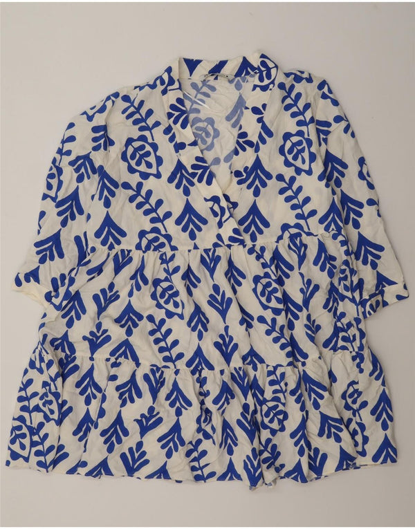 Zara Vestido Escalonado De Manga Larga para Mujer UK 40 XL Viscosa Floral Blanco