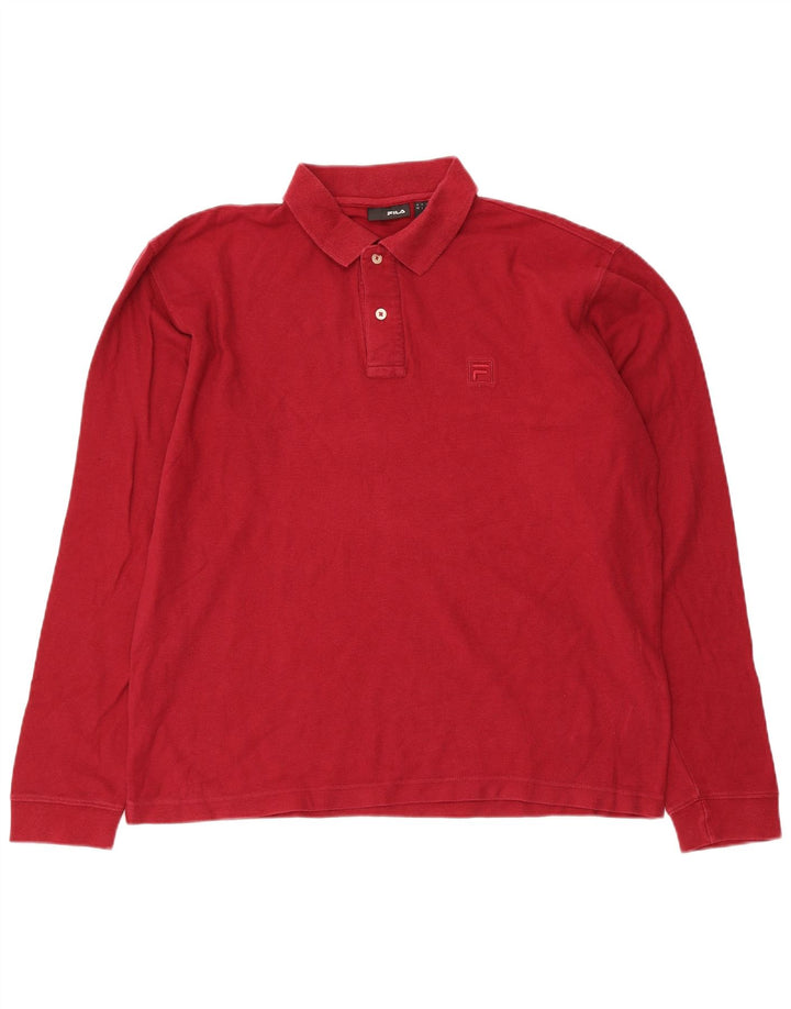 Fila Polo de manga larga para hombre, talla grande, color rojo