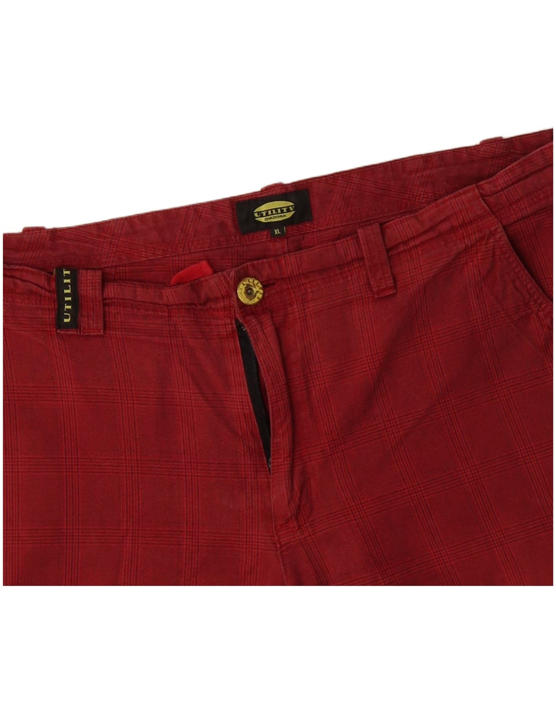 DIADORA Shorts Cargo Hombre XL W38 Algodón A Cuadros Rojos