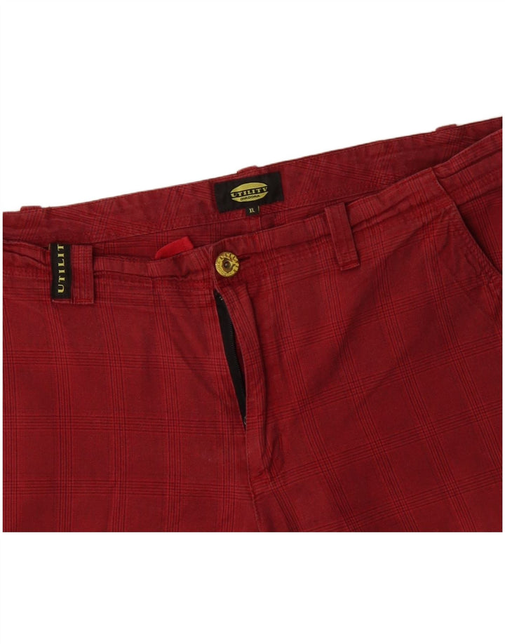 DIADORA Shorts Cargo Hombre XL W38 Algodón A Cuadros Rojos