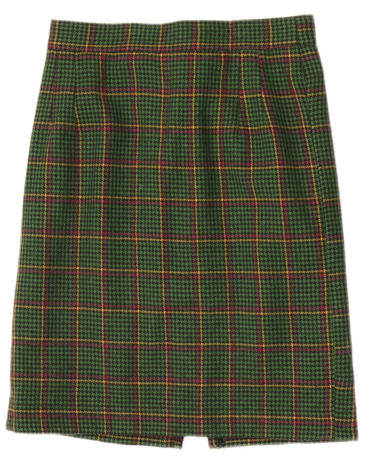 Falda recta vintage para mujer W28 pata de gallo verde medio