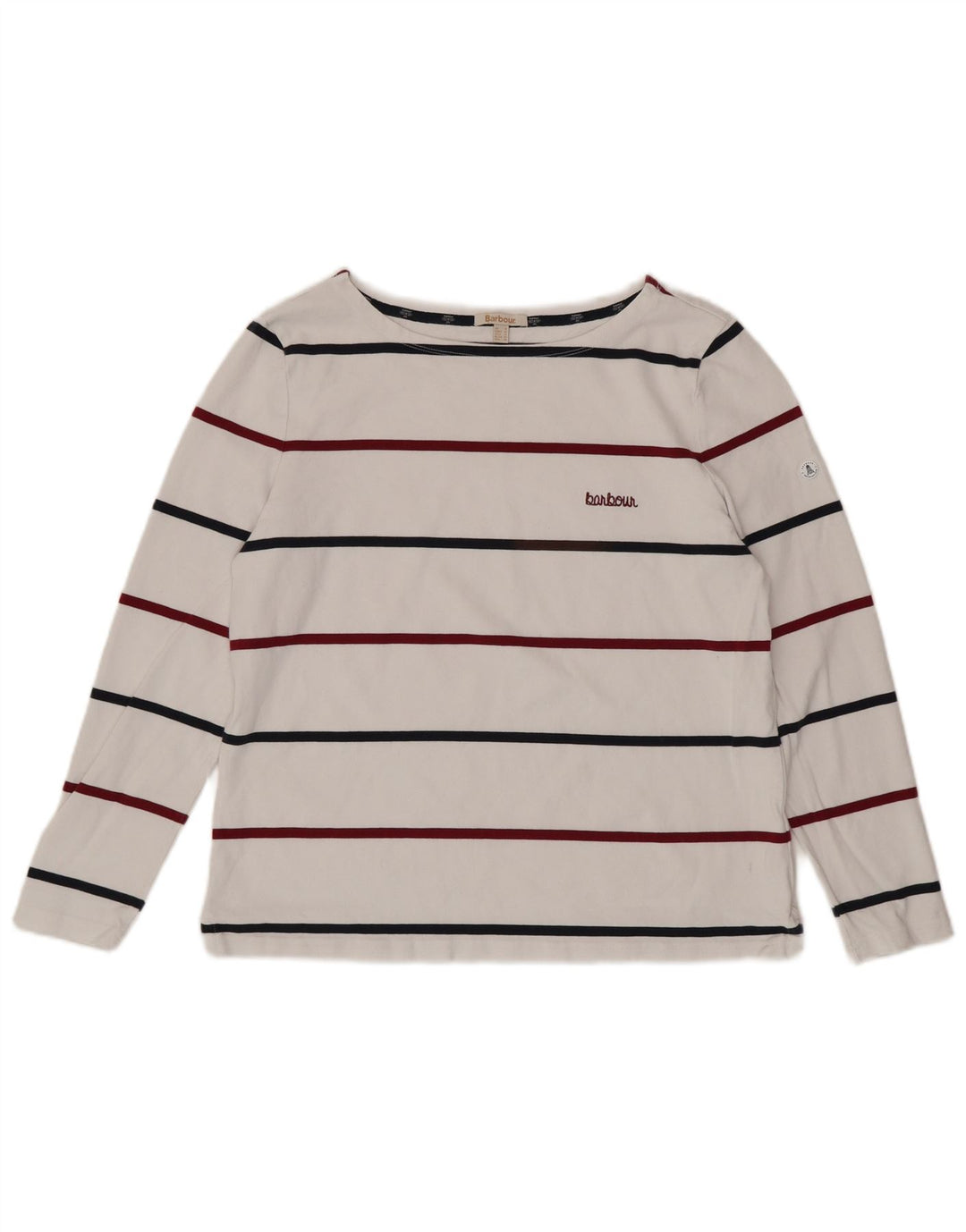 BARBOUR Top de mujer de manga larga UK 46 Algodón a rayas blancas grandes