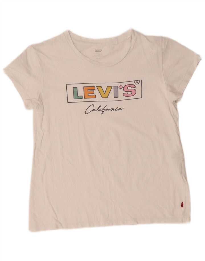 LEVI'S Camiseta corta con gráfico para mujer UK 10 Small White Cotton