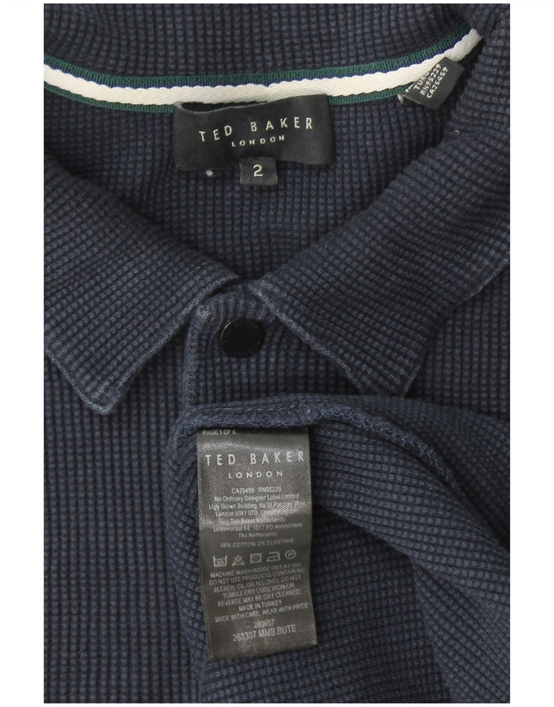 TED BAKER Polo para hombre talla 2 pequeño algodón azul marino