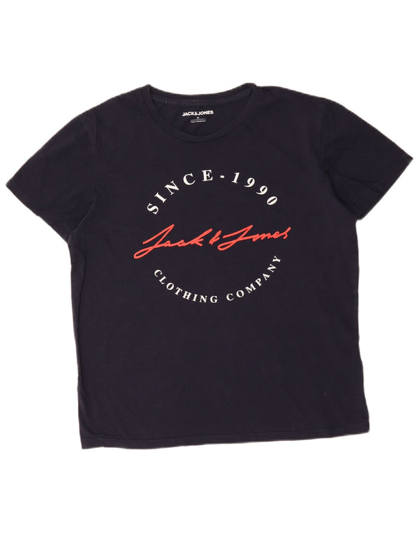 Jack & Jones Hombre Camiseta Gráfica Top Medium Azul Marino Algodón