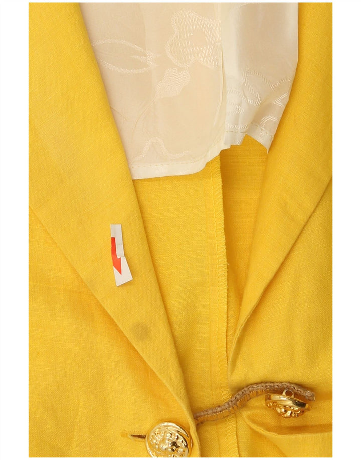 Vintage mujer manga corta 1 botón Blazer chaqueta Reino Unido 14 amarillo medio
