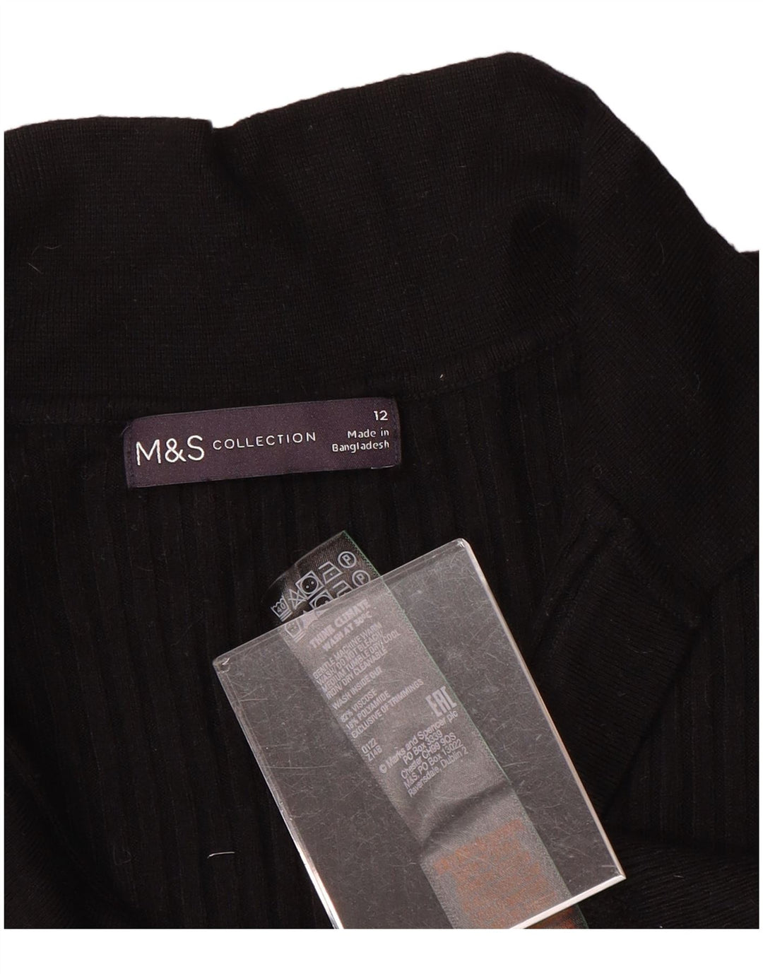 Marks & Spencer Suéter tipo jersey con cuello tipo polo para mujer UK 42 Viscosa negra mediana