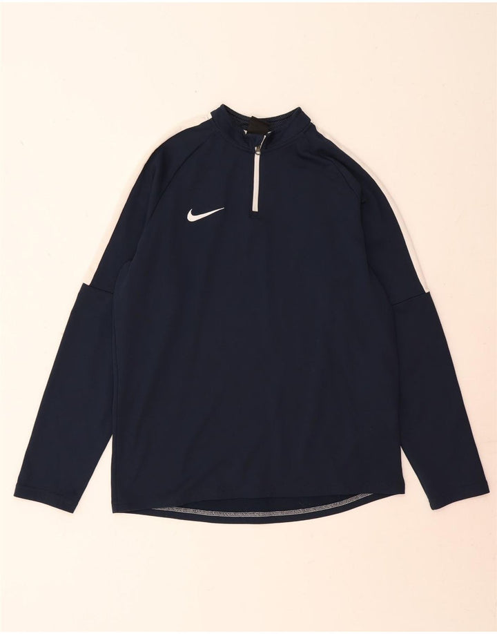 NIKE Boys Dri Fit Pullover Tracksuit Top 13-14 Years XL Navy Blue Vintage Nike and Second-Hand Nike from Messina Hembry 