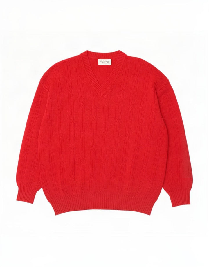 Benetton Jersey Con Cuello En V De Lana De Cordero Rojo Grande Hombre