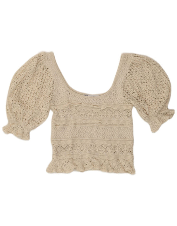 Zara Womens Crop Crochet Blouse Top UK 10 Small Beige