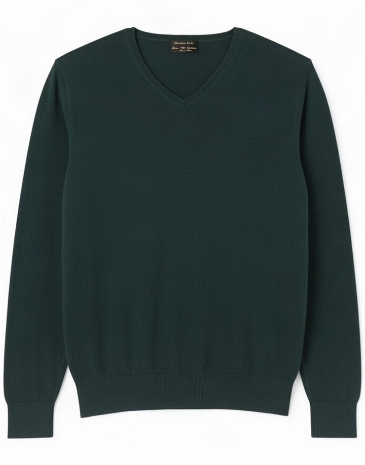 Jersey Massimo Dutti Hombre con cuello en V Algodón Verde Medio