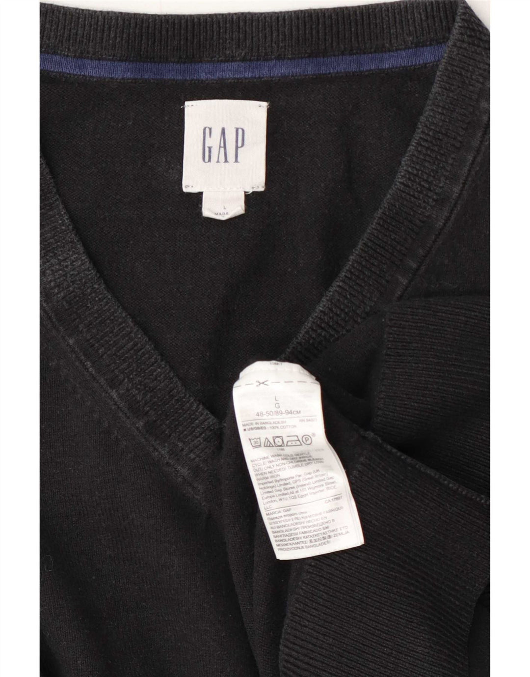 Gap Jersey con cuello en V para hombre, talla grande, algodón negro