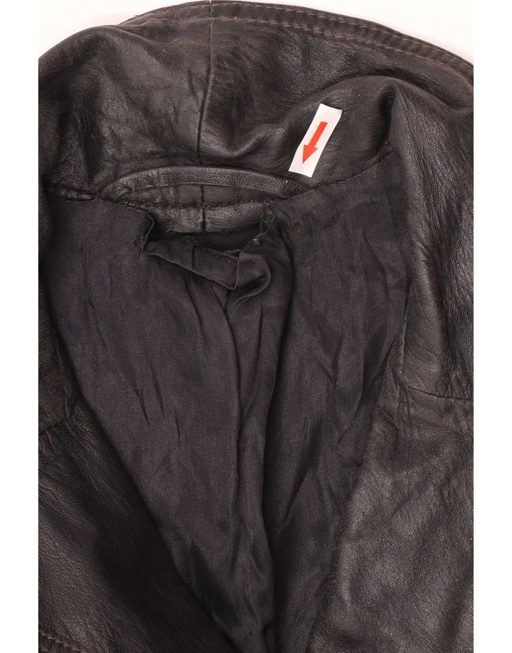 Vintage mujer 3 botones cuero Blazer chaqueta Reino Unido 12 medio negro