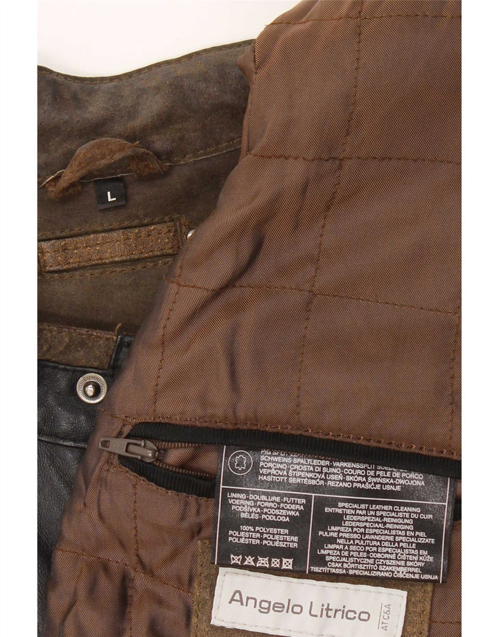 Angelo Litrico Chaqueta motera para hombre UK 40 Large Marrón Colorblock