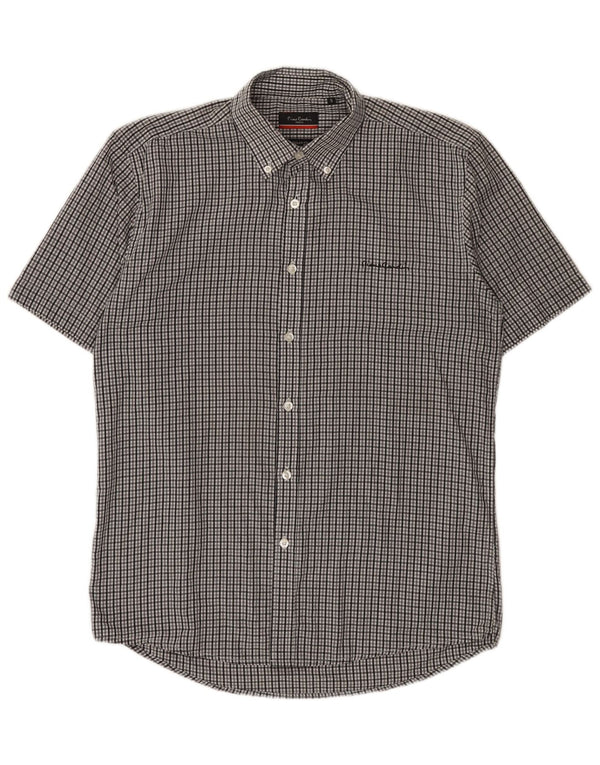 Pierre Cardin Camisa de manga corta para hombre con ajuste regular y cuadros grises pequeños
