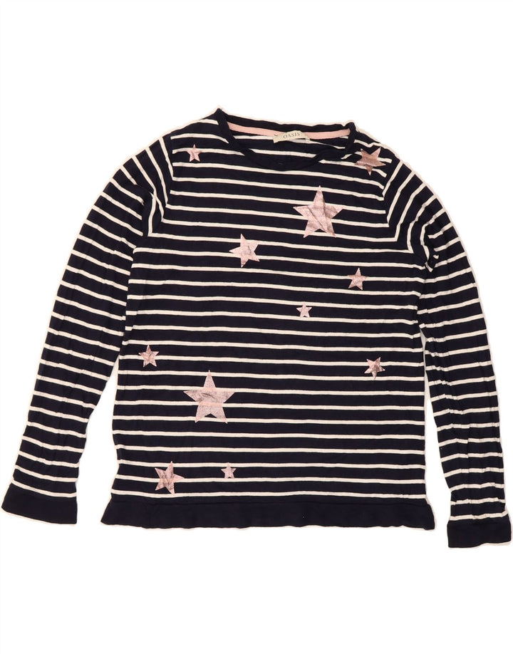 OASIS Womens Top Long Sleeve UK 10 Small Navy Blue Striped Viscose Vintage Oasis and Second-Hand Oasis from Messina Hembry 