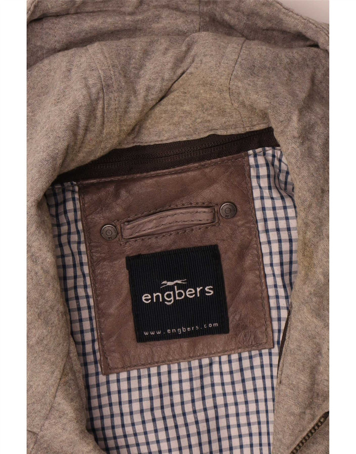Engbers Chaqueta de cuero con capucha para hombre UK 40 Large Brown