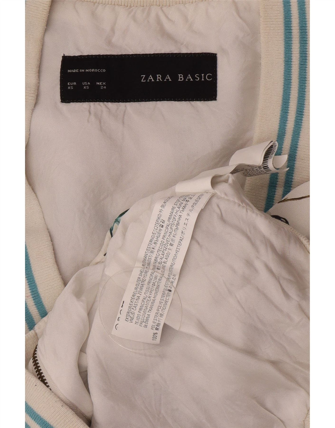 Zara Mujer Chaqueta Bomber Estampada UK 6 XS Poliéster Floral Blanco