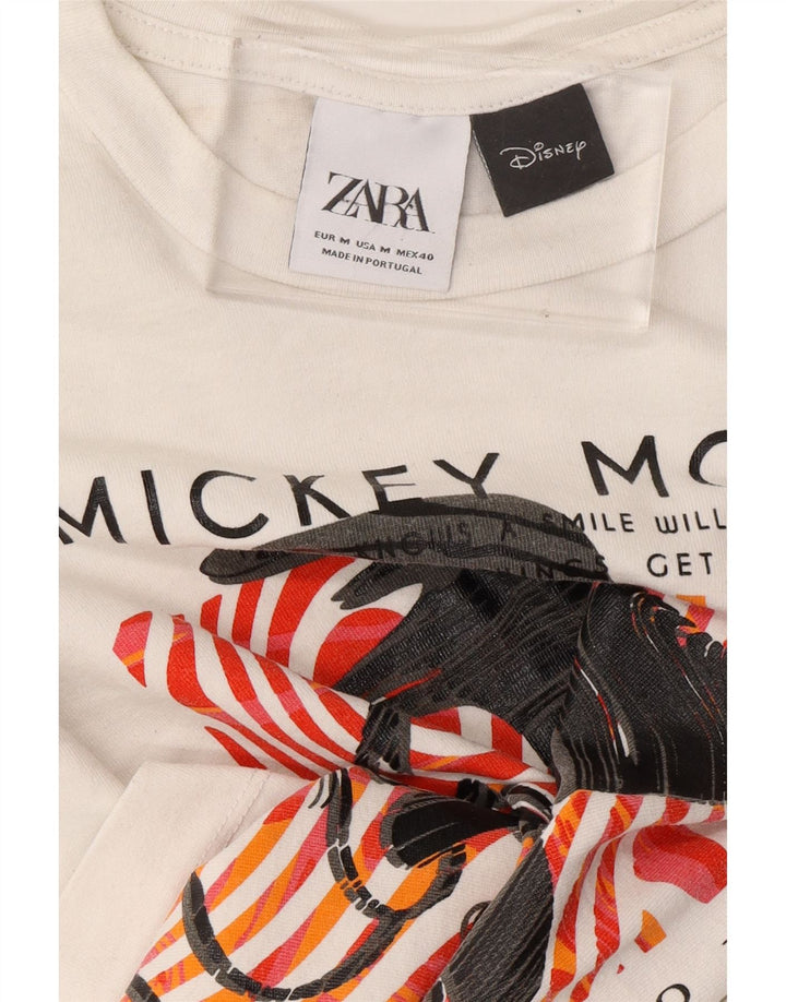 ZARA Womens Mickey Mouse Graphic T-Shirt Top UK 14 Medium White Vintage Zara and Second-Hand Zara from Messina Hembry 