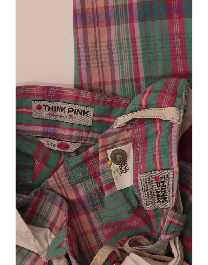 Think Pink Pantalones capri para mujer IT 44 Medium W28 L21 Cuadros multicolores