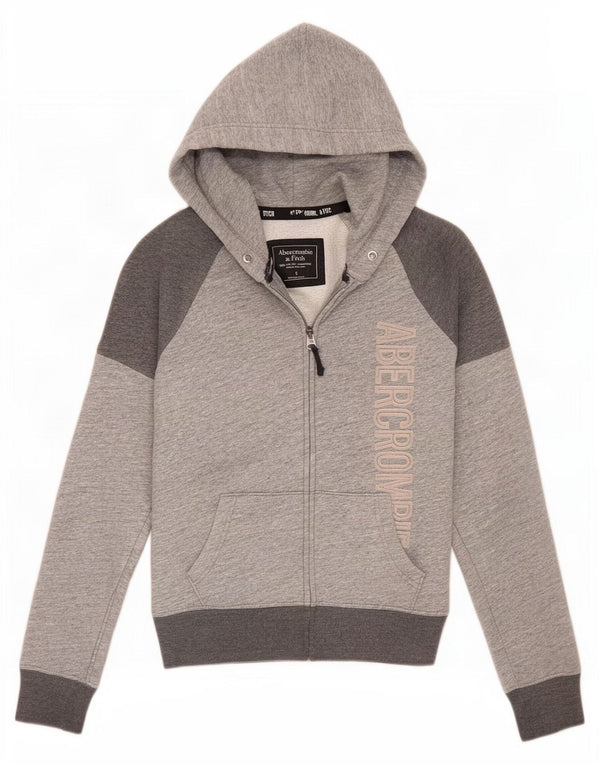 Abercrombie & Fitch Suéter con capucha y cremallera para mujer UK 10 Small Grey Colourblock