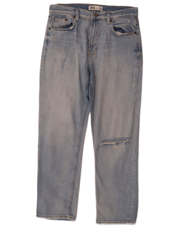 Zara Jeans rectos desgastados para mujer EU 40 Medium W30 L27 Algodón azul