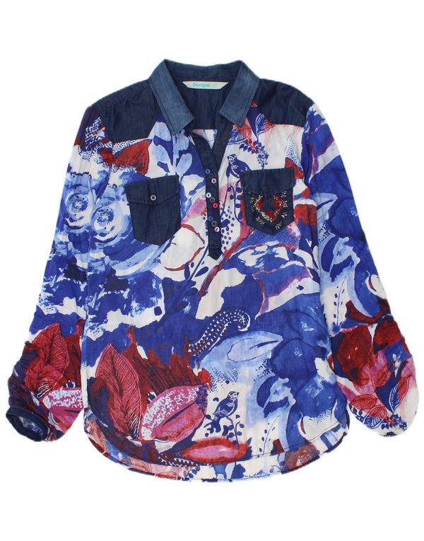 Desigual Mujer Jersey Camisa Blusa Reino Unido 10 Pequeño Azul Floral