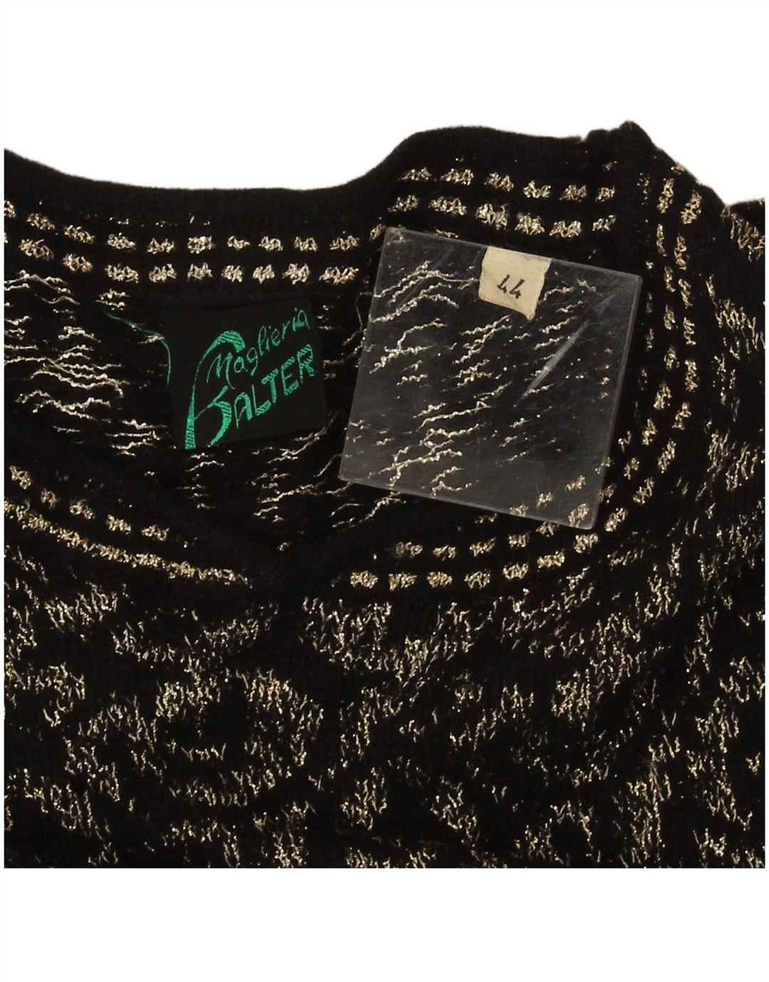 Vintage mujer cuello redondo jersey suéter IT 44 medio negro geométrico
