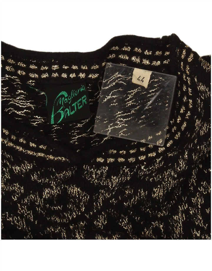 Vintage mujer cuello redondo jersey suéter IT 44 medio negro geométrico