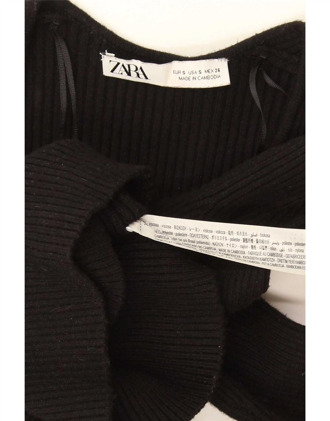 Zara Mujer Crop Top UK 8 Small Viscosa Negra