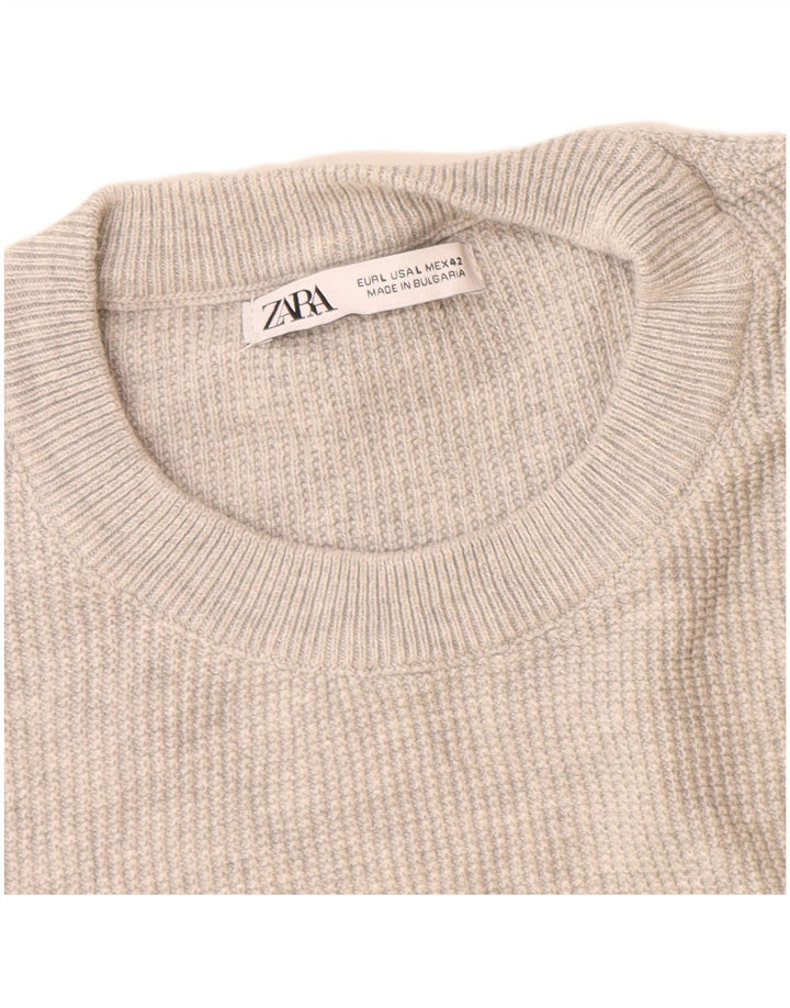 Zara Hombre Jersey De Cuello Redondo Jersey Grande Gris Algodón