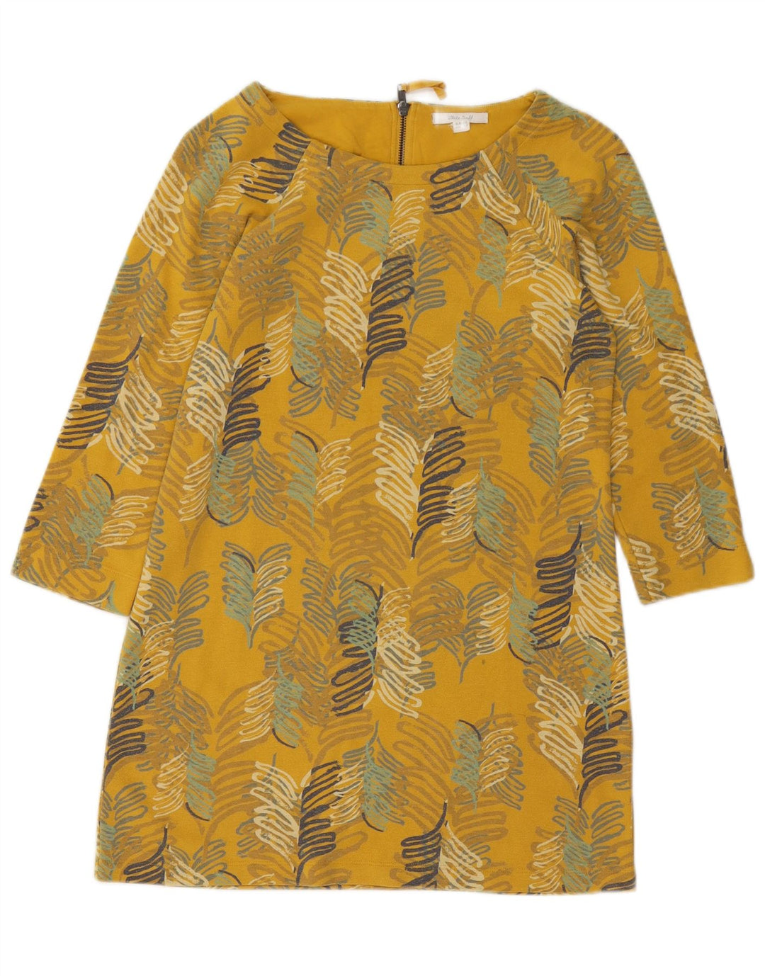 WHITE STUFF Vestido recto de manga 3/4 para mujer UK 10 Pequeño algodón floral amarillo