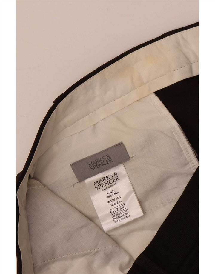 Marks & Spencer Pantalón de traje recto para hombre W40 L29 Poliéster marrón