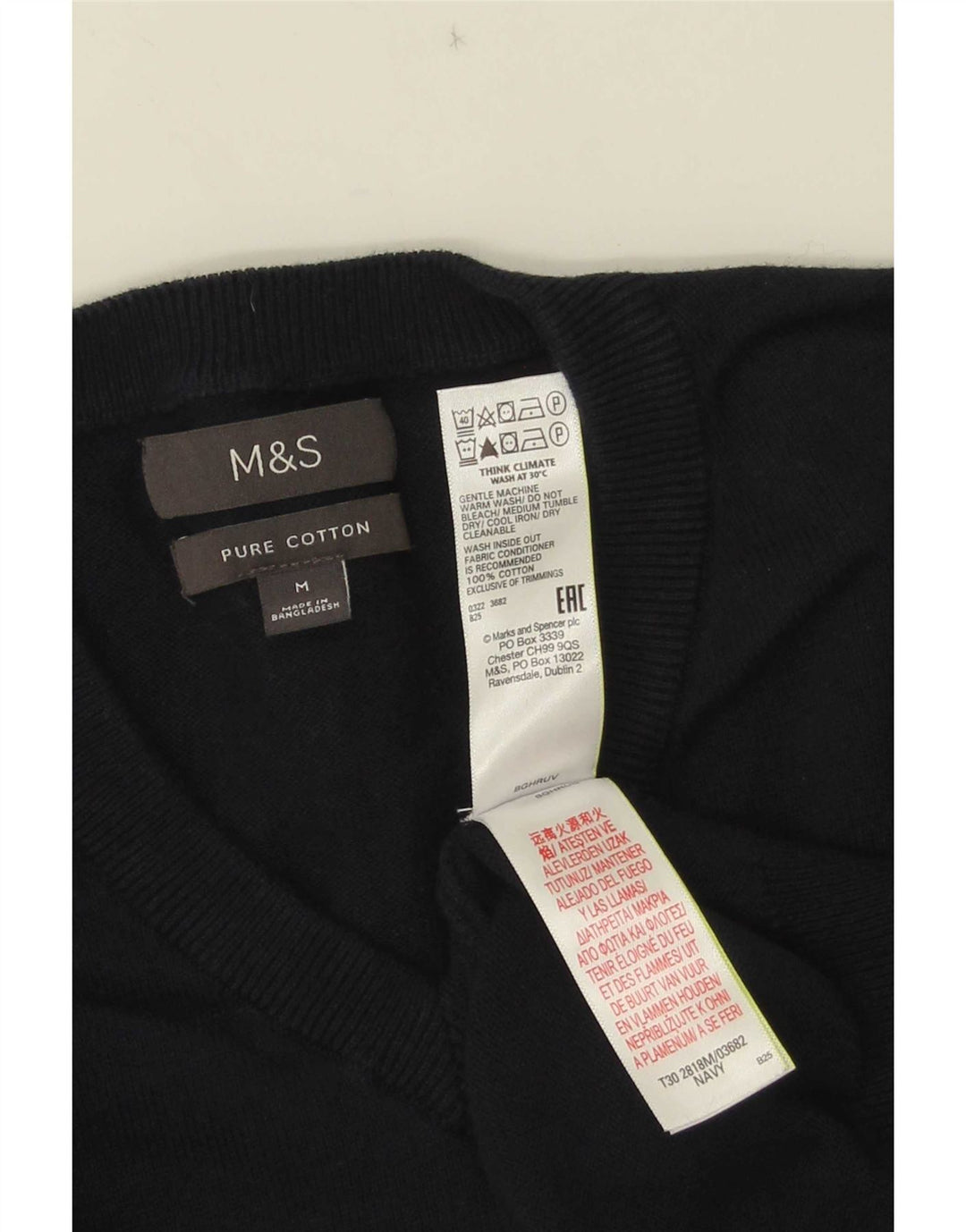 Marks & Spencer Suéter con Cuello en V para Hombre Algodón Azul Marino Mediano