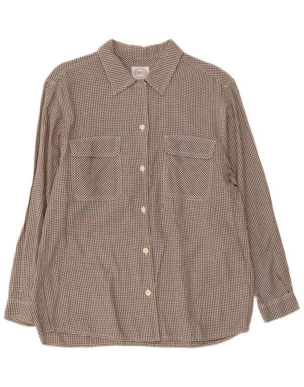 NEW PENNY Camisa de franela para mujer UK 10 Small Beige Houndstooth Cotton