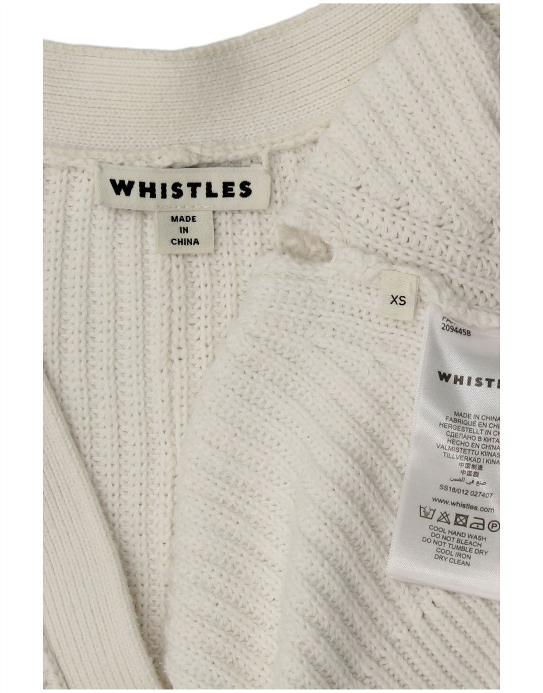 WHISTLES Suéter tipo cárdigan abierto de gran tamaño para mujer UK 6 XS Algodón blanco