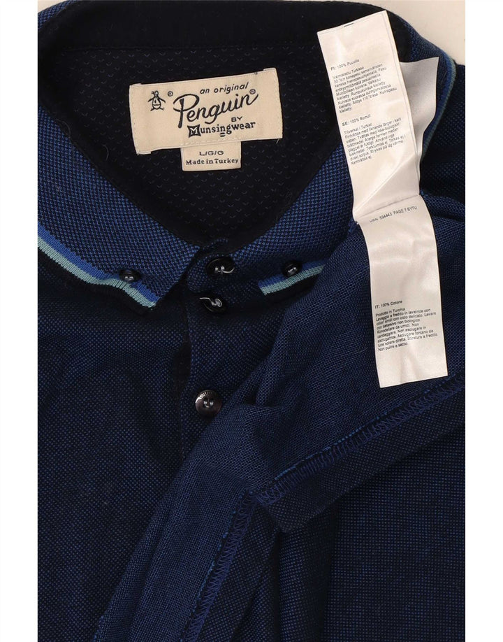 Polo Penguin para hombre de algodón a rayas azul marino grande