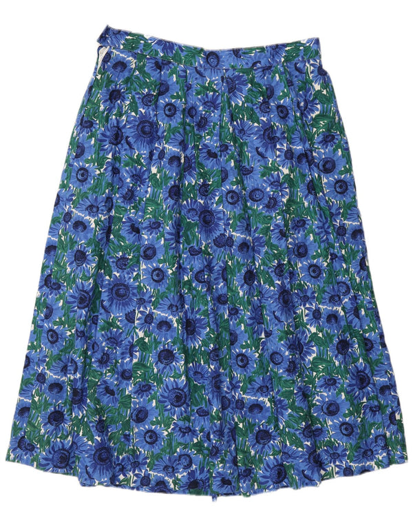Vintage mujer cintura alta falda plisada EU 44 XL W30 algodón floral azul