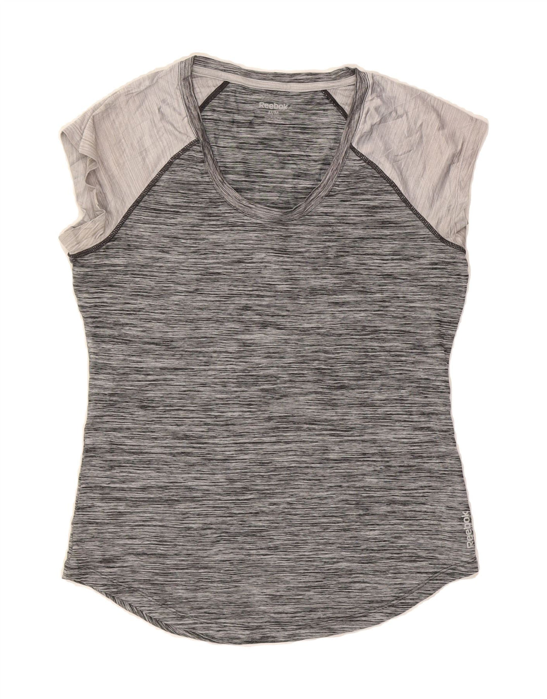 REEBOK Womens T-Shirt Top UK 14 Medium Grey Flecked Polyester Vintage Reebok and Second-Hand Reebok from Messina Hembry 