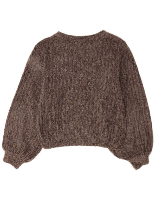 Zara - Jersey corto con cuello barco para mujer, talla 40, poliéster gris medio