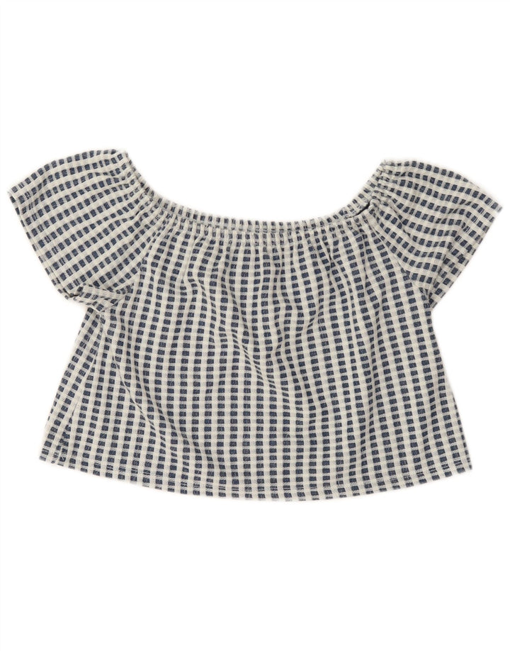Zara Mujer Trafaluc Crop Top UK 10 Small Azul Cuadros Poliéster