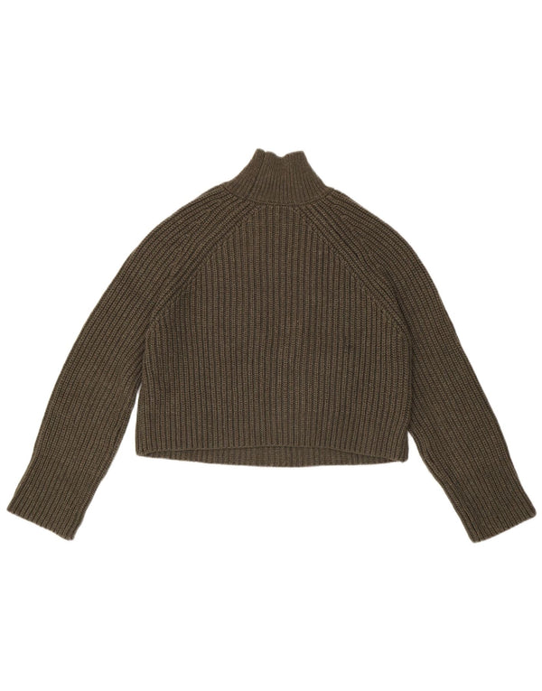 Zara Mujer Crop Oversize Cuello Alto Jersey Jersey UK 10 Small Caqui
