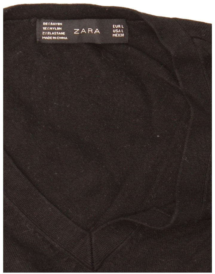 Zara - Jersey con cuello en V para mujer, talla 40, color negro
