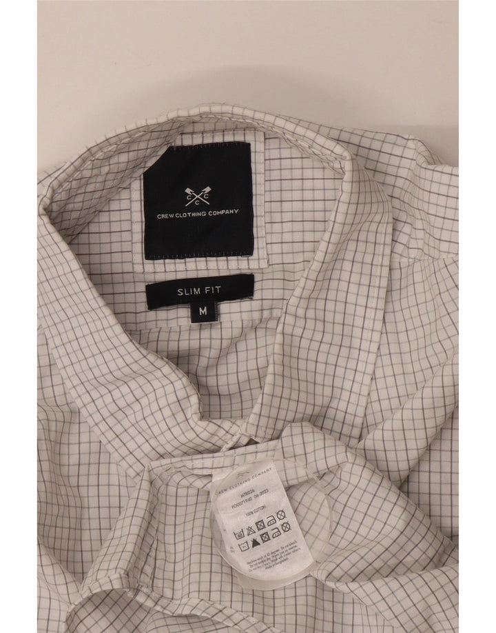 CREW CLOTHING Camisa ajustada para hombre de algodón a cuadros blanco mediano