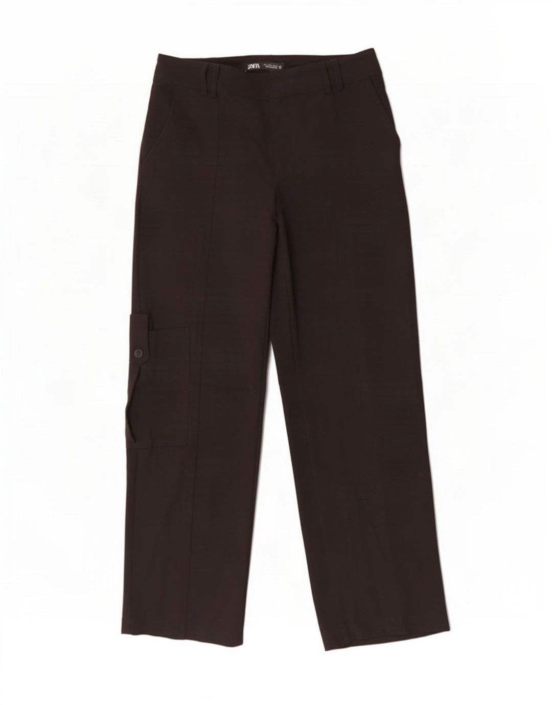 Zara Mujer Pantalón Cargo Recto Small W26 L31 Poliéster Negro