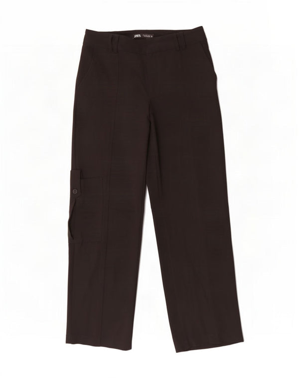 Zara Mujer Pantalón Cargo Recto Small W26 L31 Poliéster Negro